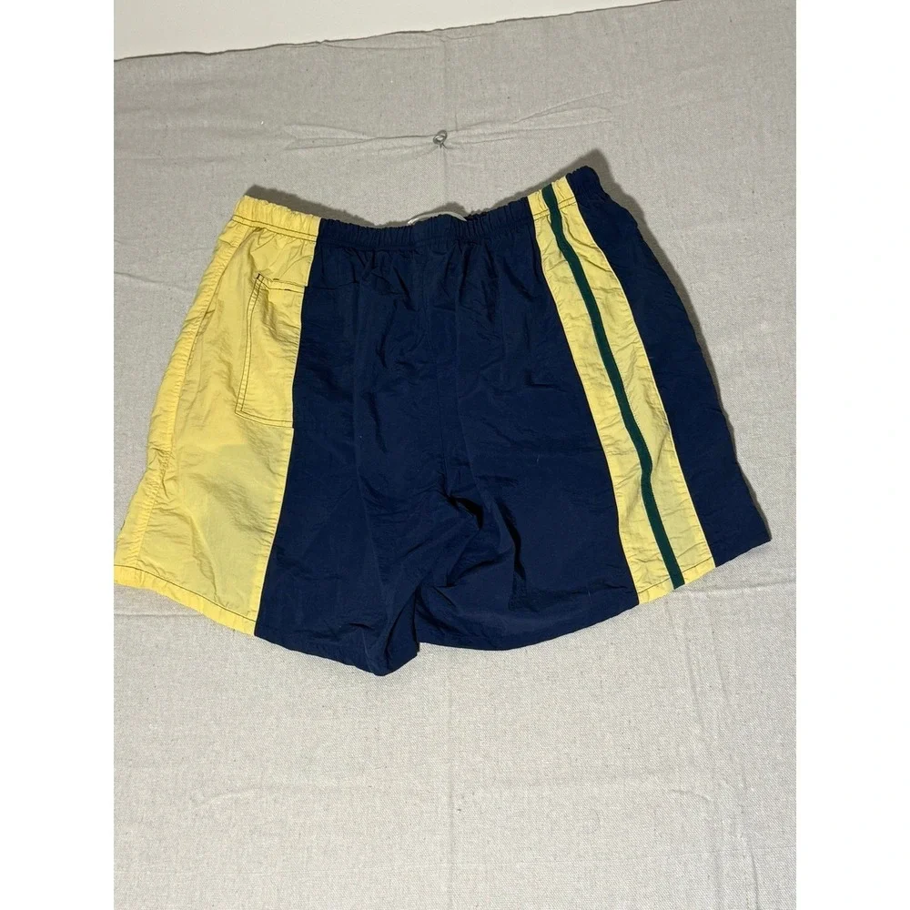 Nautica Mens Swim Trunks Navy Yellow Colorblock Drawstring Shorts Large Logo M